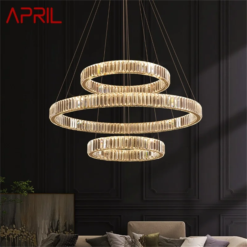 

APRIL Modern Pendant Lamp LED Round Luxury Gold Hanging Decorative Chandelier Fixtures For Hotel Living Room