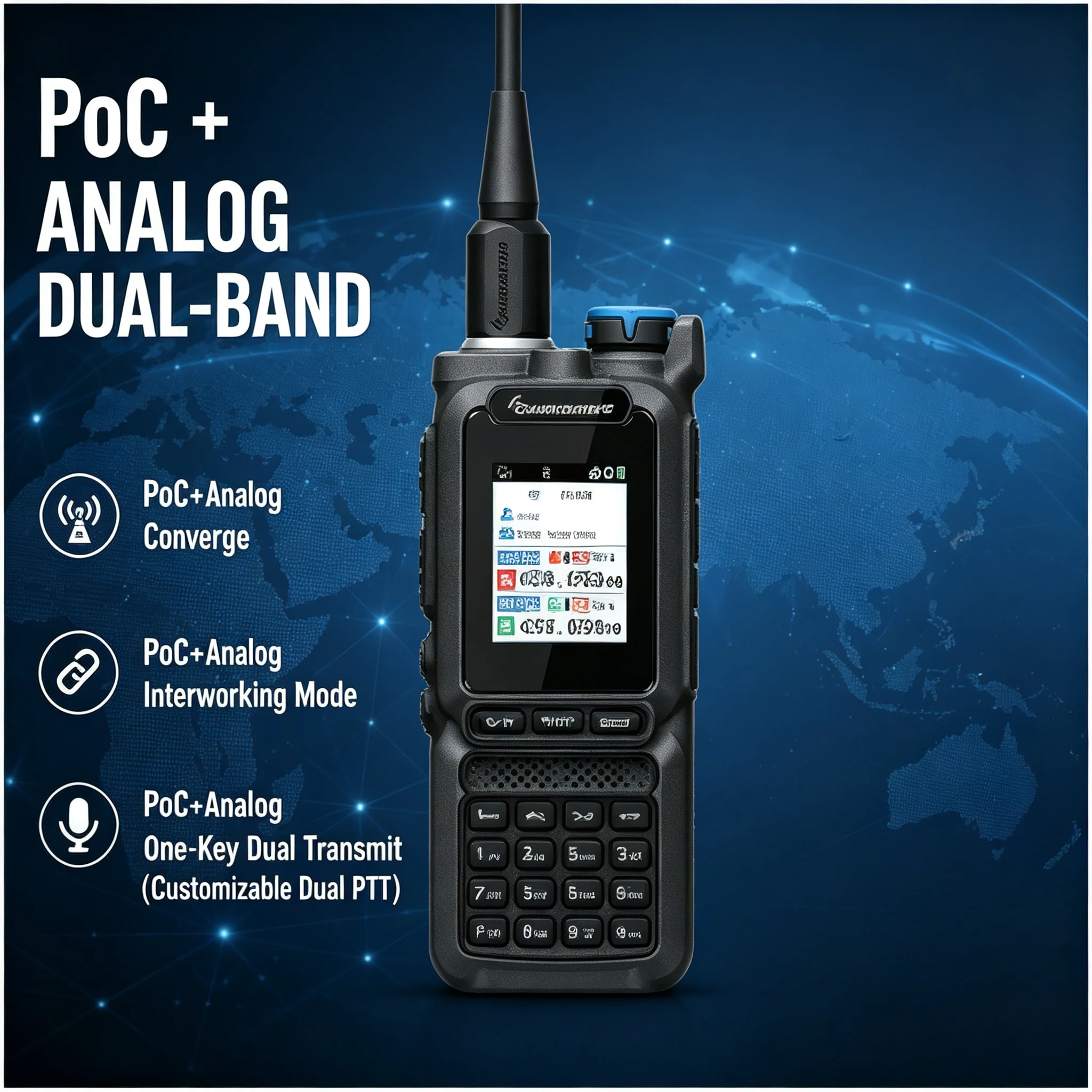 QUANSHENG IP-MX5 PoC+Analog Dual Mode Dual Band Radio 10W High Power IP67 Waterproof Walkie Talkie 2800mAh Type-C GPS Optional