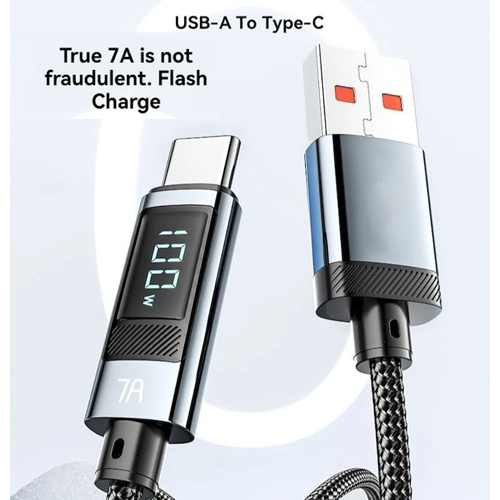 New 7A USB‑C 100W Fast Charging Data Cable 480Mbps Transmission Cord Compatible with Huawei  OPPO  Samsung Smartphones