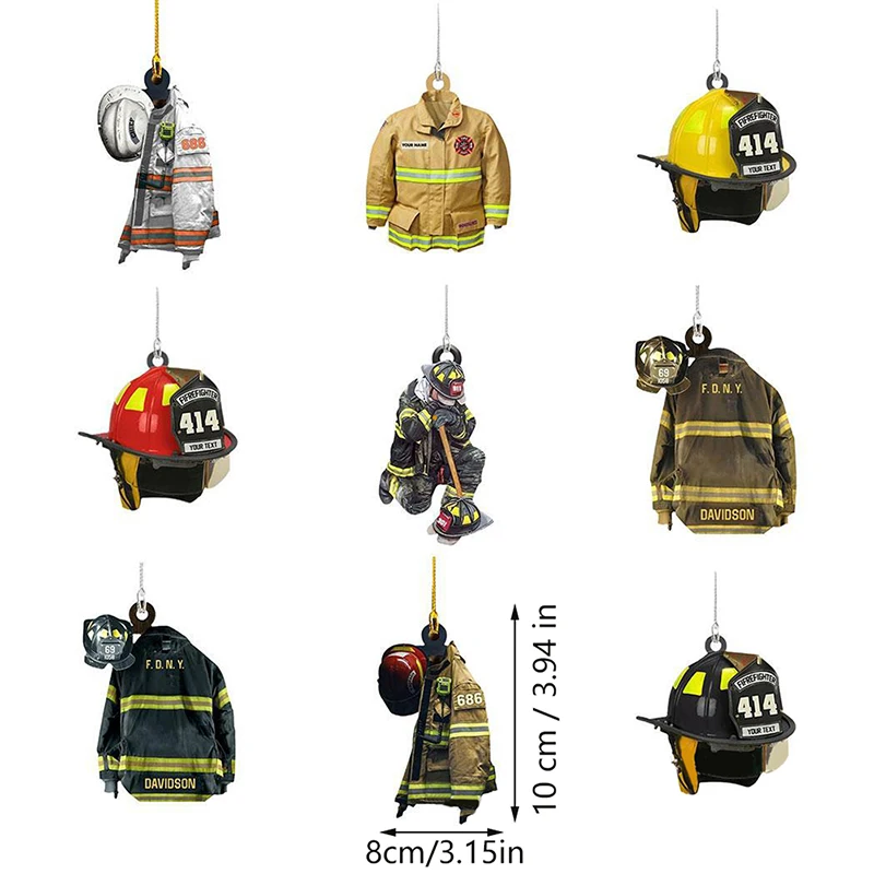 1PC Car Hanging Decor Firefighter Coat And Hat Simulation Model Fire Fighting Truck Car Interior Decor Pendant Gift