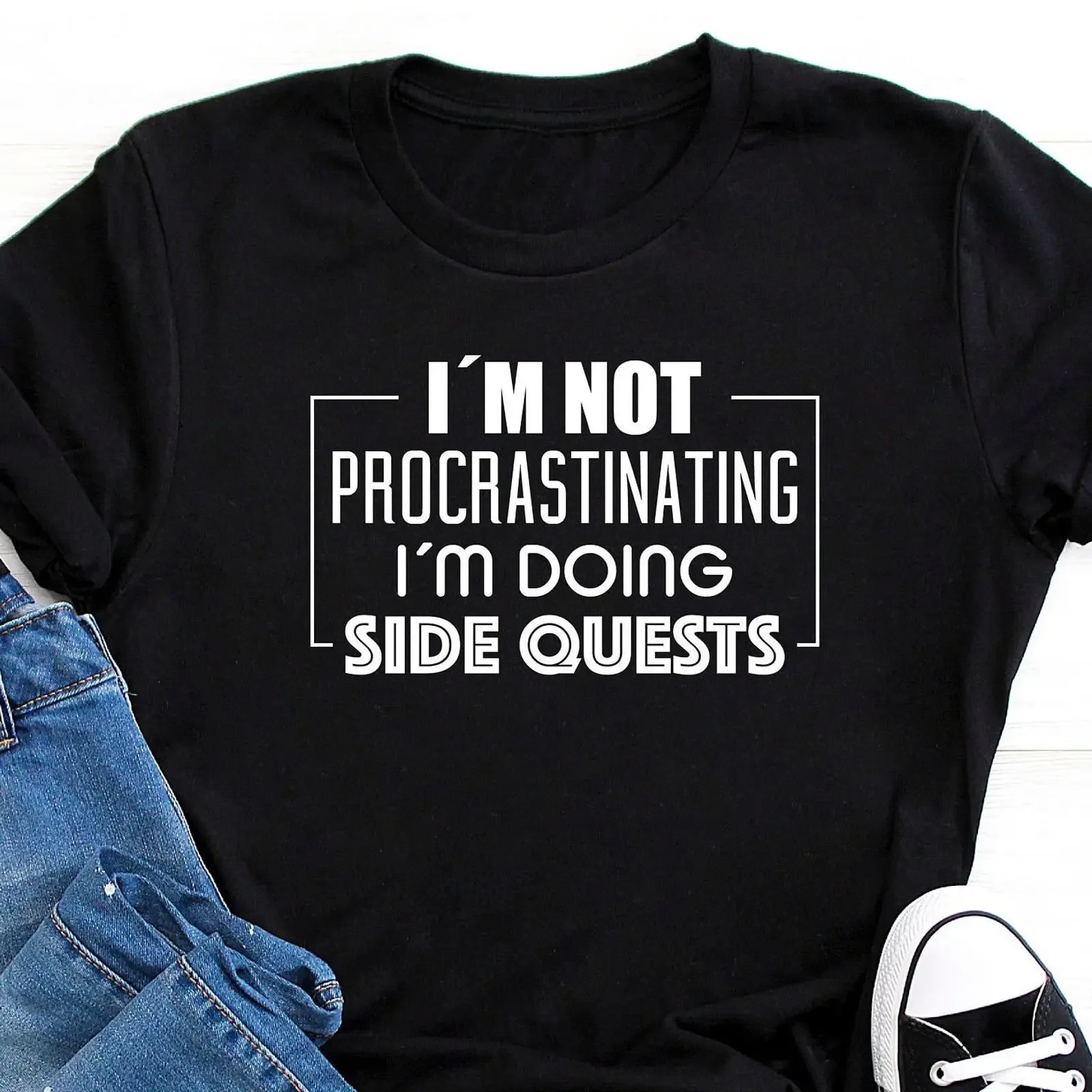 Side Quests T Shirt Funny Nerd Geek  vintage Washed graphic Top For Everyday Wear fashion Soft Comfortable Stretched Stylish
