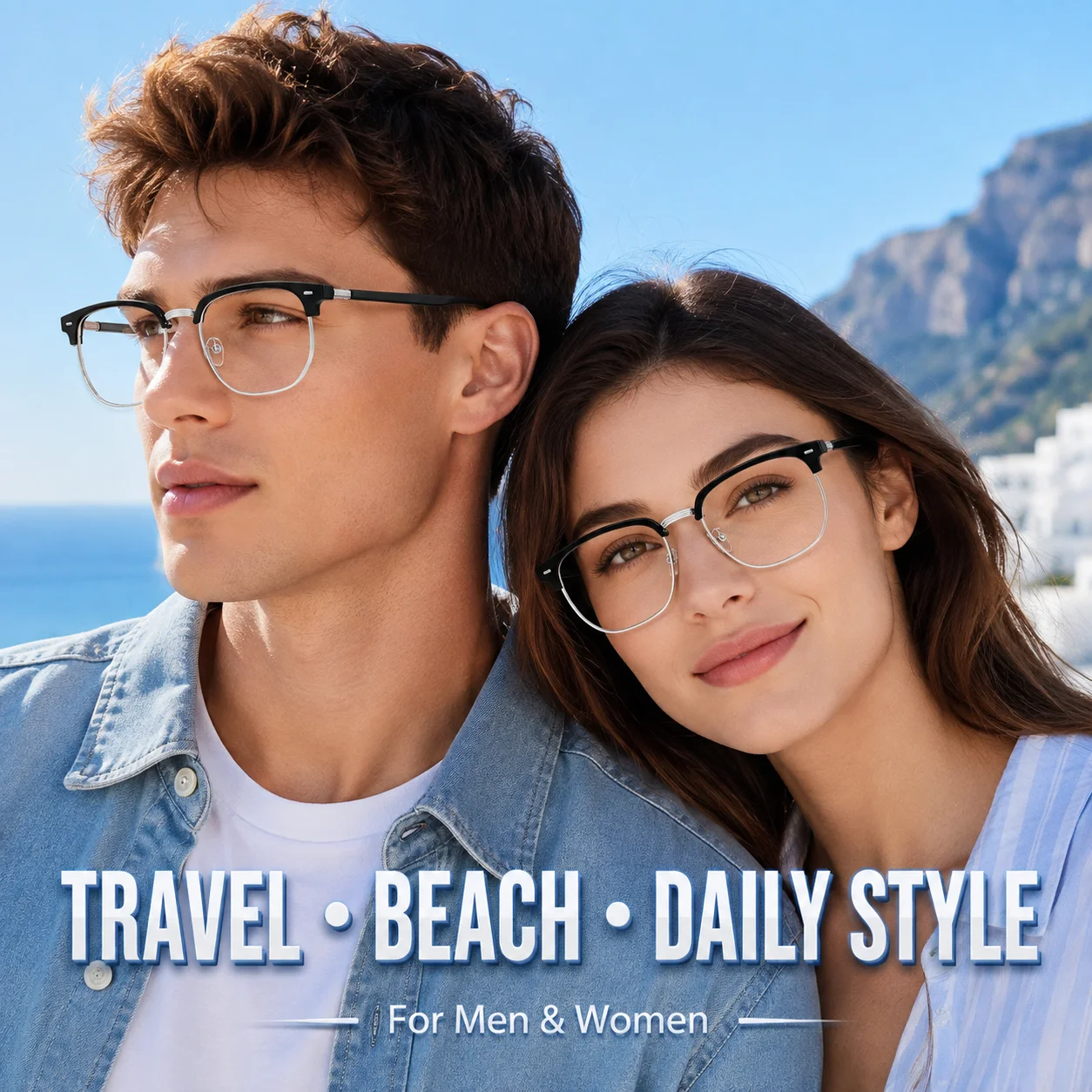 New Vintage Browline Unisex Photochromic Glasses UV400 Blue Light Blocking Eyewear 16g Lightweight Metal Frame Travel Daily Wear