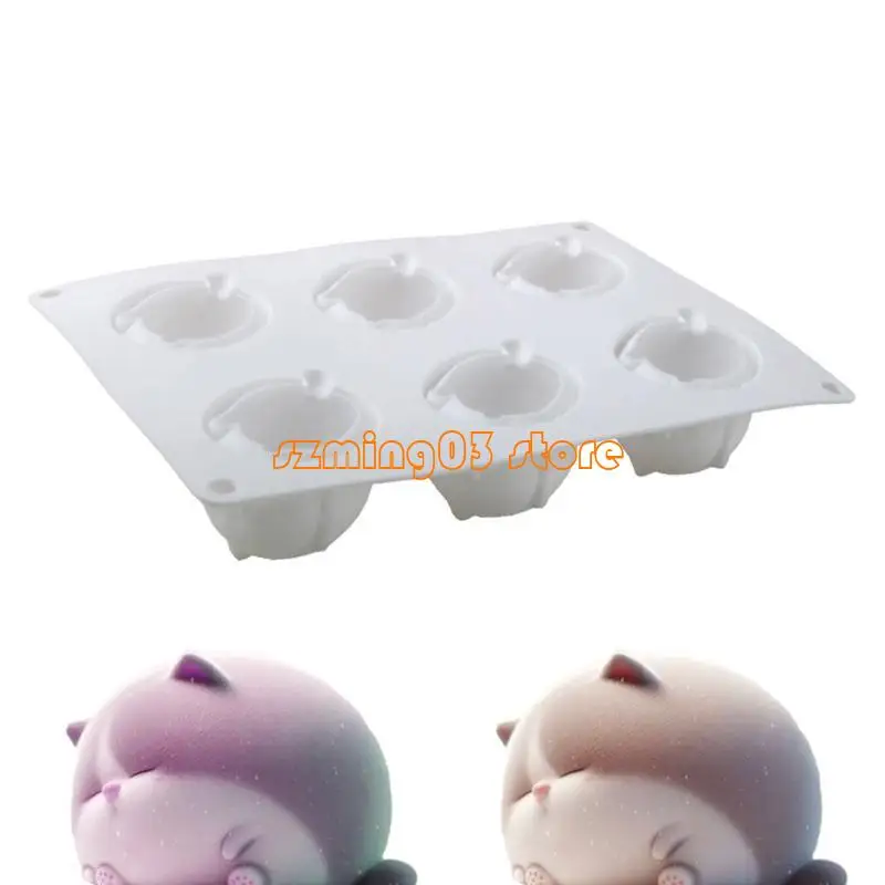 H9EC Flexible 6 Moldes silicona cavidades para gatos Chocolates y postres con temas perfectos para entusiastas del hogar