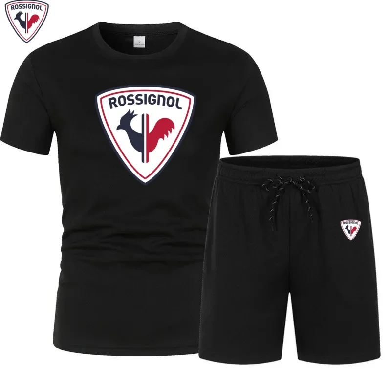 ROSSIGNOL Men's Summer Sportswear, Two-Piece Sportswear Set, Running, Casual, Quick-Drying, Short-Sleeve and Shorts, Men's Suit