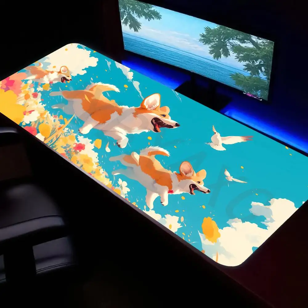 

HYBXAXC Happy Corgis Flower Field Mouse Pad Anti Slip Rubber Base Desk Mat For Gaming Office Laptop