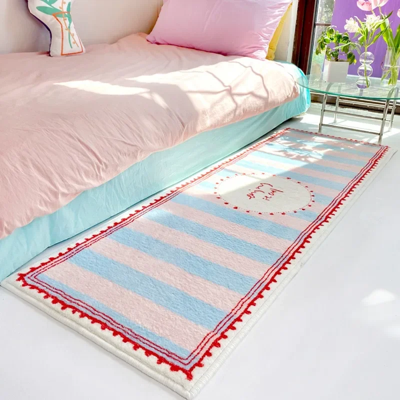 Bedroom Carpet Bedside Floor Mat Long Carpets Green Plaid Rug Soft Fluffy Foot Mats Sweet Home Decoration Rugs for Living Room