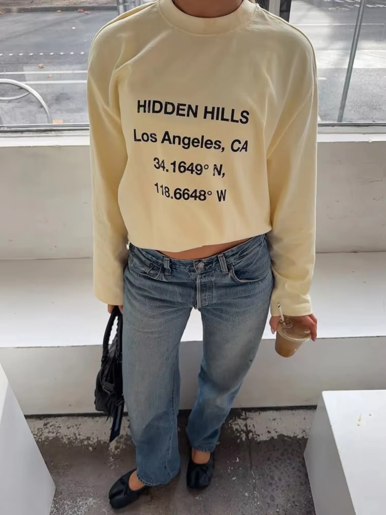 Women's Y2K long-sleeved T-shirt with unique letter print front round-necked casual T-shirt 90s retro style streetwear