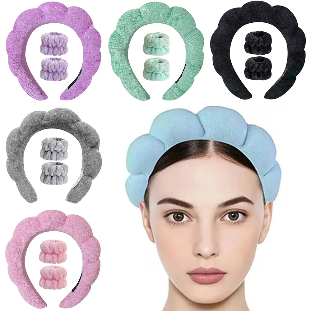 3Pcs/Set Fashion Microfiber Washing Wristbands Scrunchies Puffy Headband Spa Bubble Headband for Washing Face Makeup