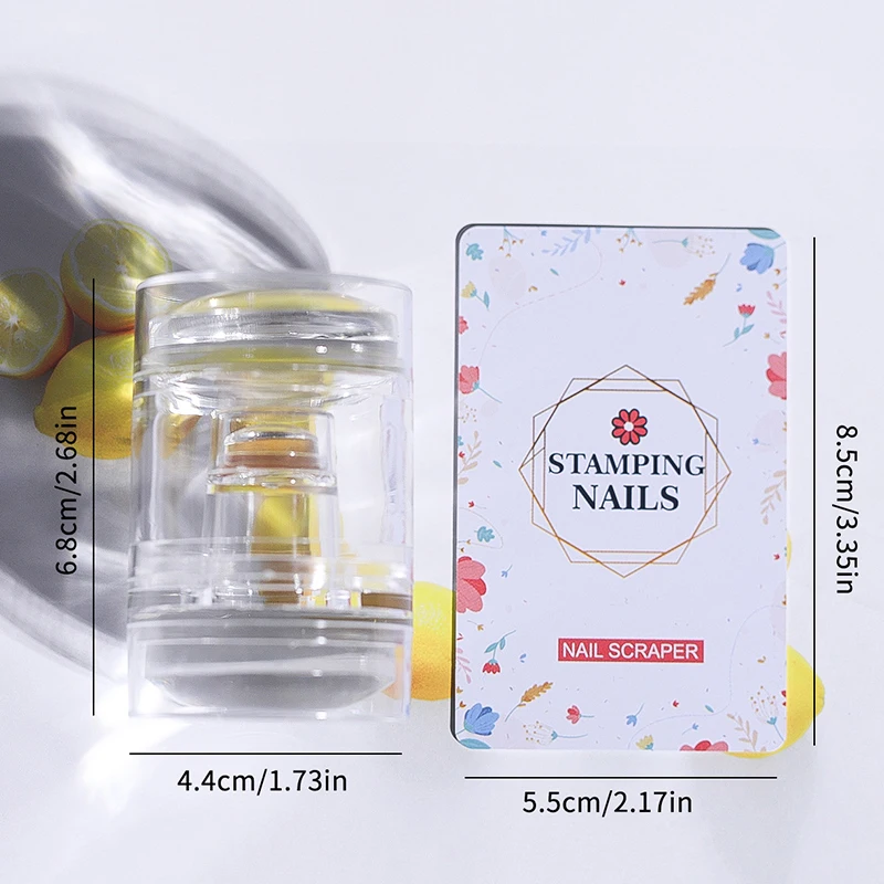 Raschietto per timbri per unghie in silicone gelatina con set di tappi Modelli per unghie Timbro per timbratura Stampa smalto Strumento per timbri per nail art per manicure
