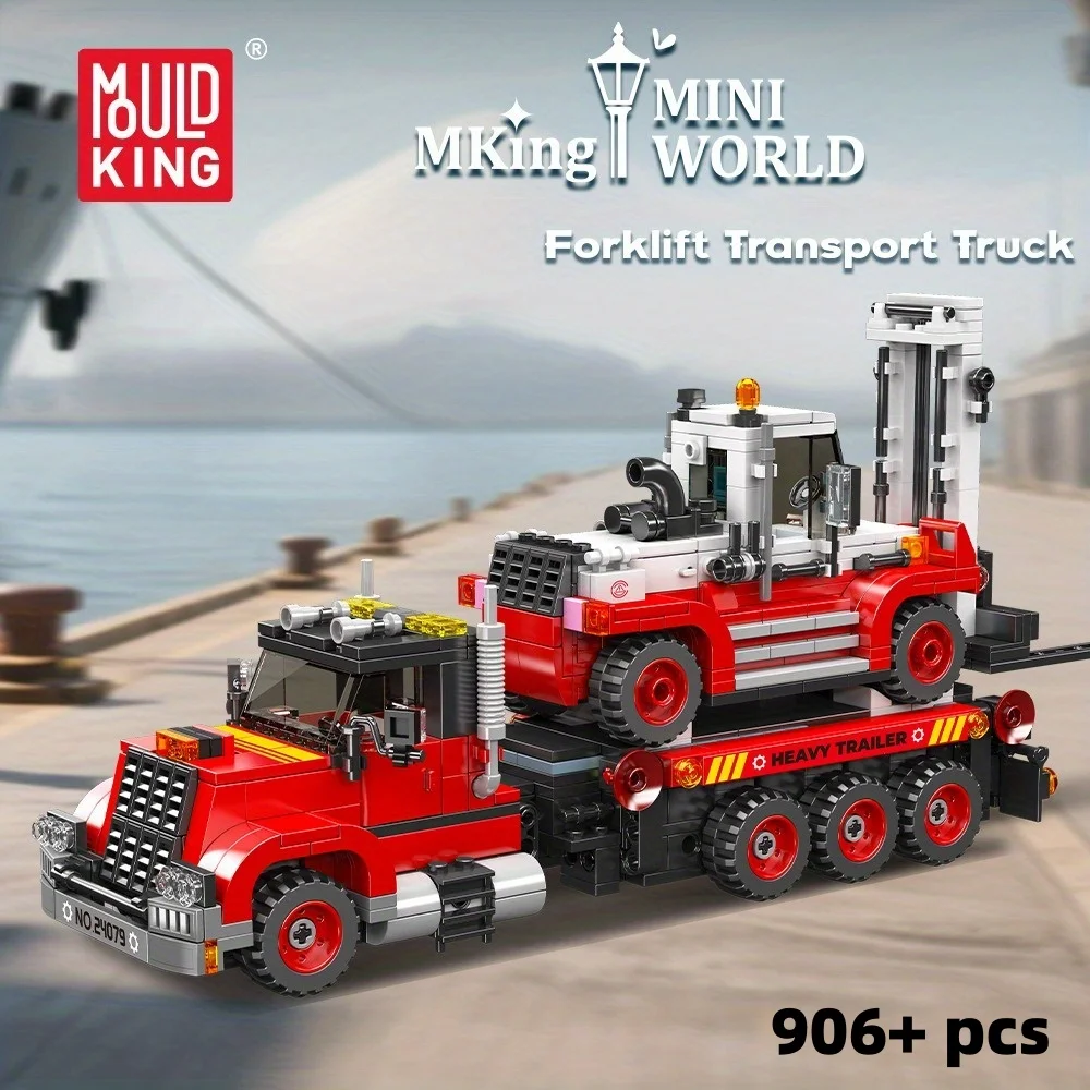 

906 + шт., набор строительных блоков для вилочного погрузчика, серия строительных машин своими руками, украшение из блоков, подарок на Хэллоуин/Рождество