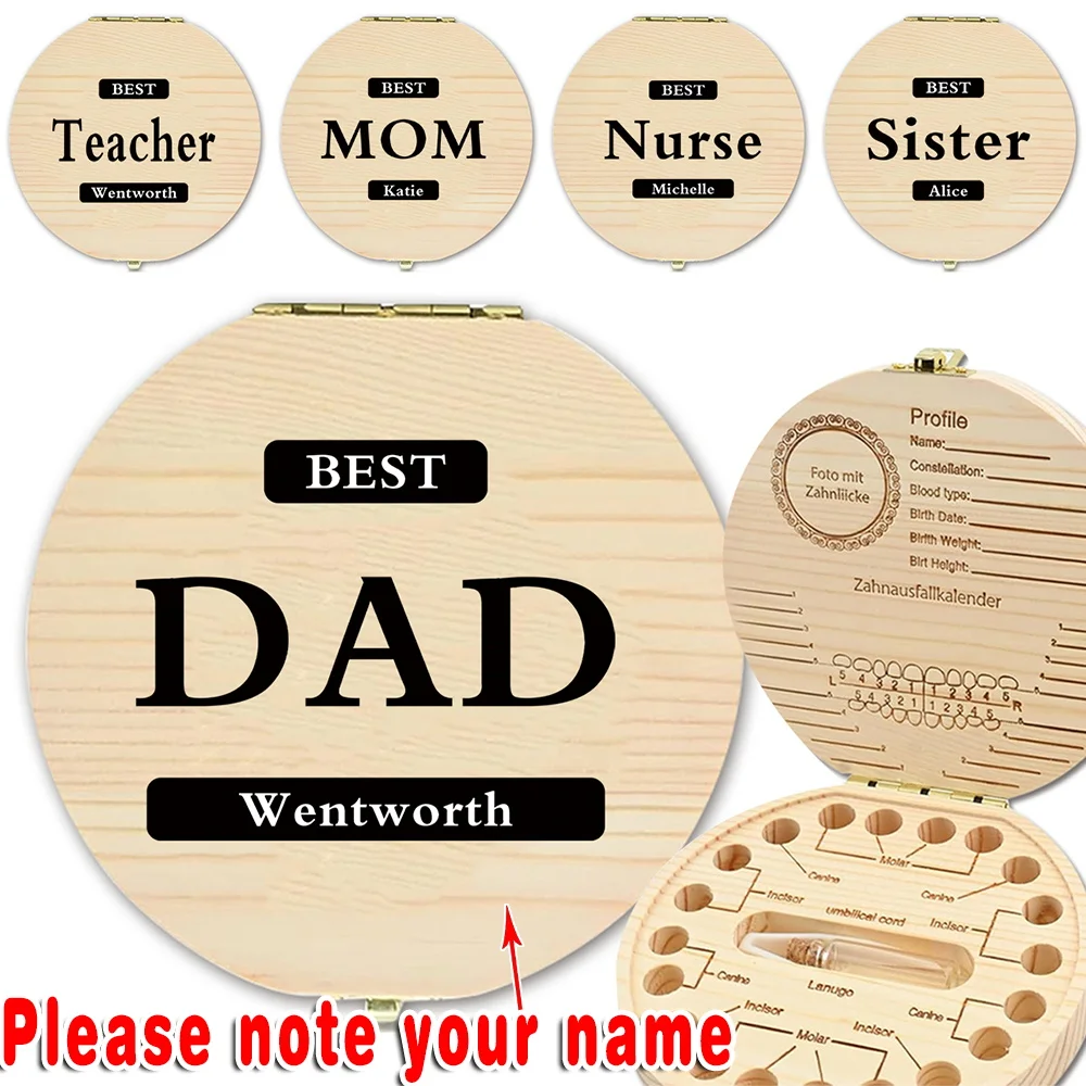 Customized Name Wooden Memory Box For Deciduous Teeth Umbilical Cord Holder Milk Teeth Organizer Lanugo Collection Ideal Gift