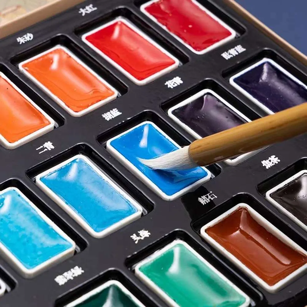 24 Colors Solid Chinese Painting Pigments Portable Mild Pure Art Painting Pigments Smooth Easy Blending Rich Classic Hues