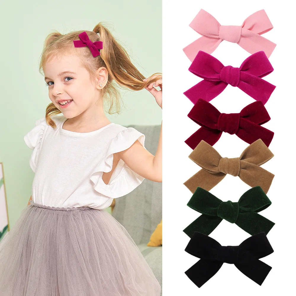 Wholesale 120pc/lot New 3“ Velvet Bow Hairgrips Girls Velvet Bow Hair Clips Girls Velvet Bowknot Hairpins Kids Hair Accessories