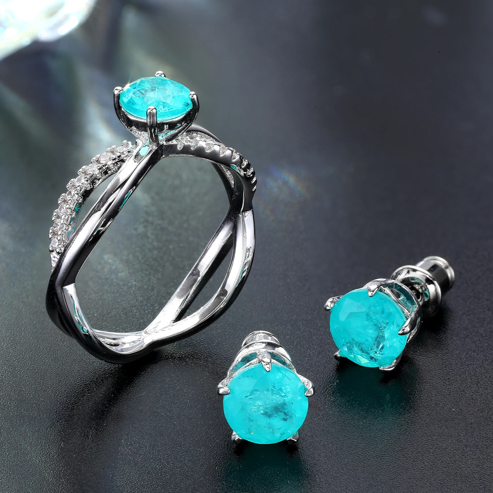 

Fashion Round Fusion Stone Jewelry Set White Gold Plated