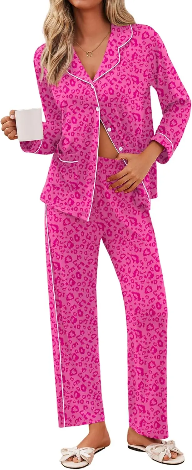 

Ekouaer Pajamas for Women Set Button Down Pj Long Sleeve Shirt and Pants Lounge Sets Fall Sleepwear with Pockets