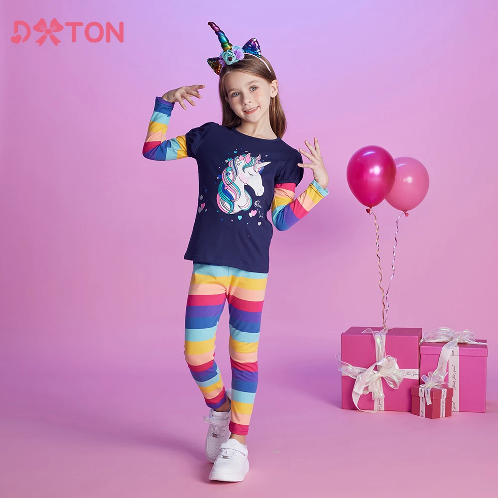 DXTON Herbst Kinder Tägliche Kleidung Set Langarm Cartoon Kinder Casual 2Pcs Outfit Gestreiften Baumwolle Kinder Homewear Mädchen Anzug