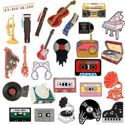 Creative Music Series Badge Set Violin radio Phonograph record Piano style Brooch Accessory pins wholesale Gift to friends