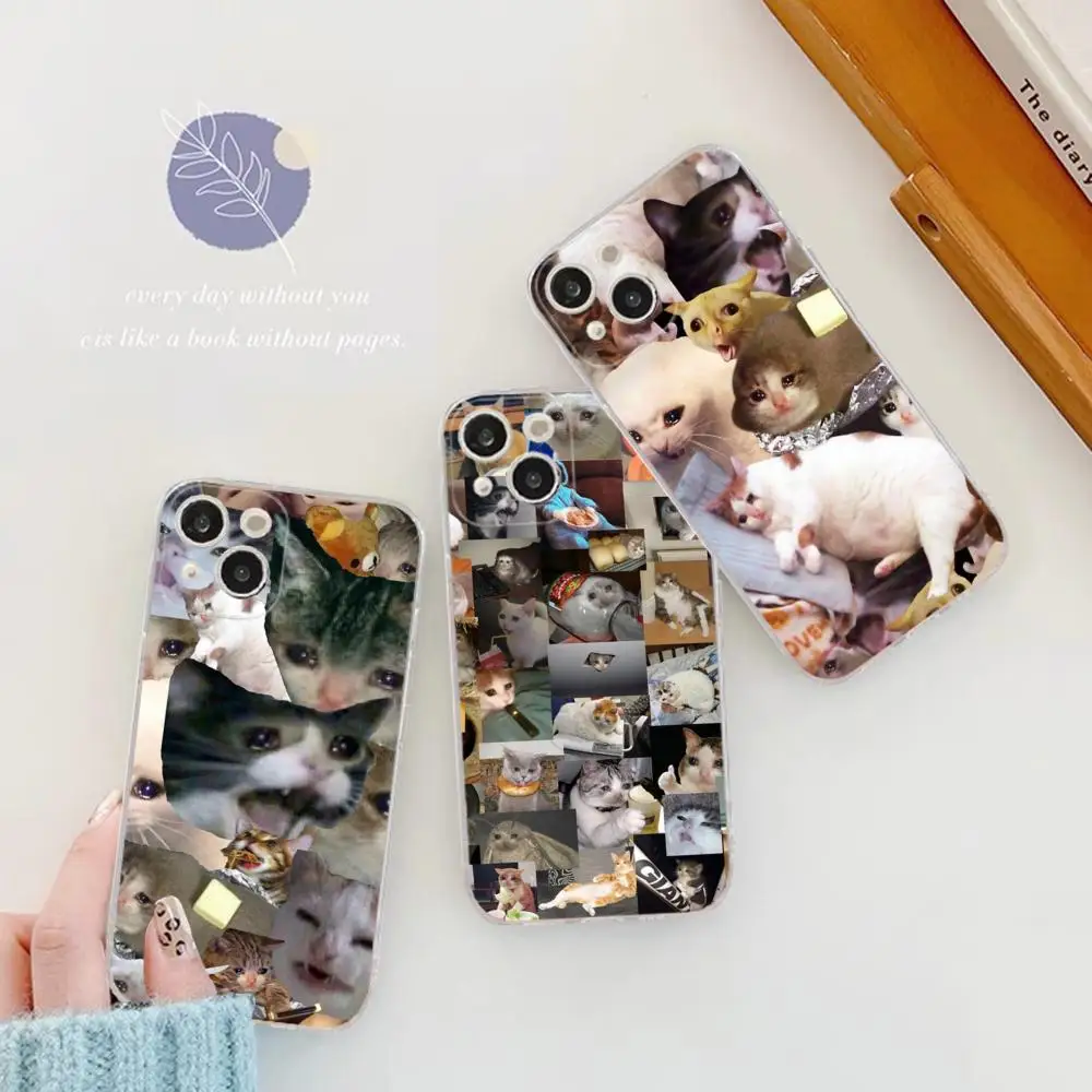 Crying Cat Memes Phone Case for iPhone 15 8 7 6 6S Plus X SE 2020 XR XS 14 11 12 13 Mini Pro Max Mobile Case