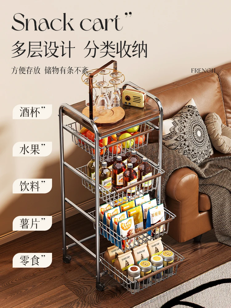 Medieval style snack rack trolley storage rack living room multi-layer snack removable kitchen