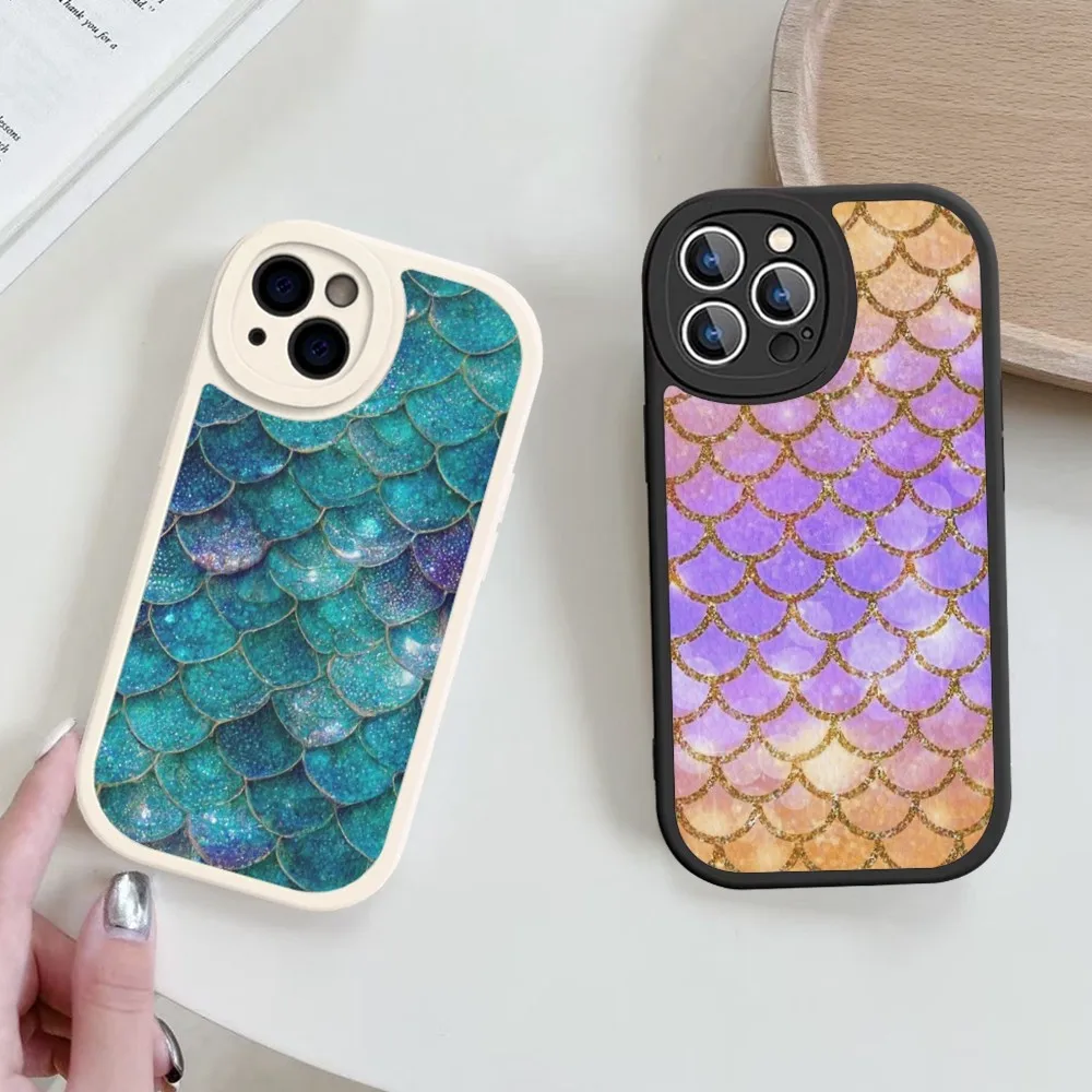 Mermaid Fish Scales Picture Phone Case Hard Leather For iPhone 14 13 12 Mini 11 14 Pro Max Xs X Xr 7 8 Plus Fundas