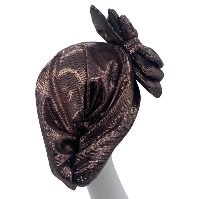 Shinning Multi-schicht Bowknot Turban Kappe für Frau Mode Afrikanische Headtie Nigeria Hochzeit Turbane Hut Muslim Headwrap Motorhaube – Detail 14