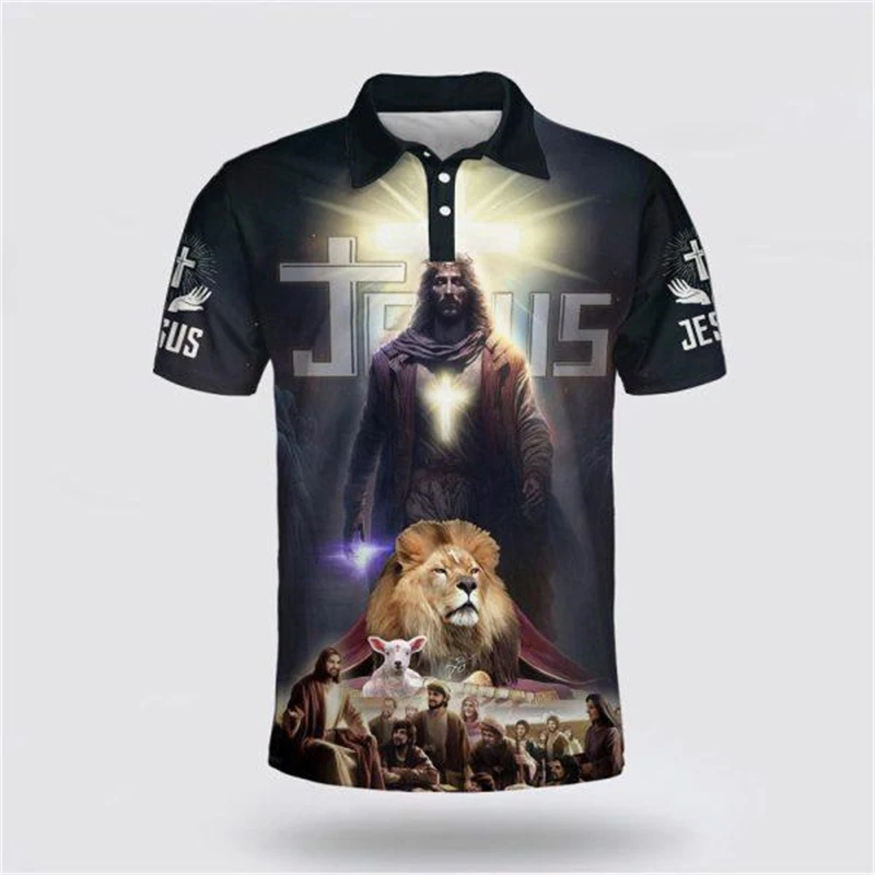 New Jesus Christ 3D Print Polo Shirt Men Women Summer Fashion Casual Short Sleeve Cool Shirt Harajuku Streetwear Oversized Tops