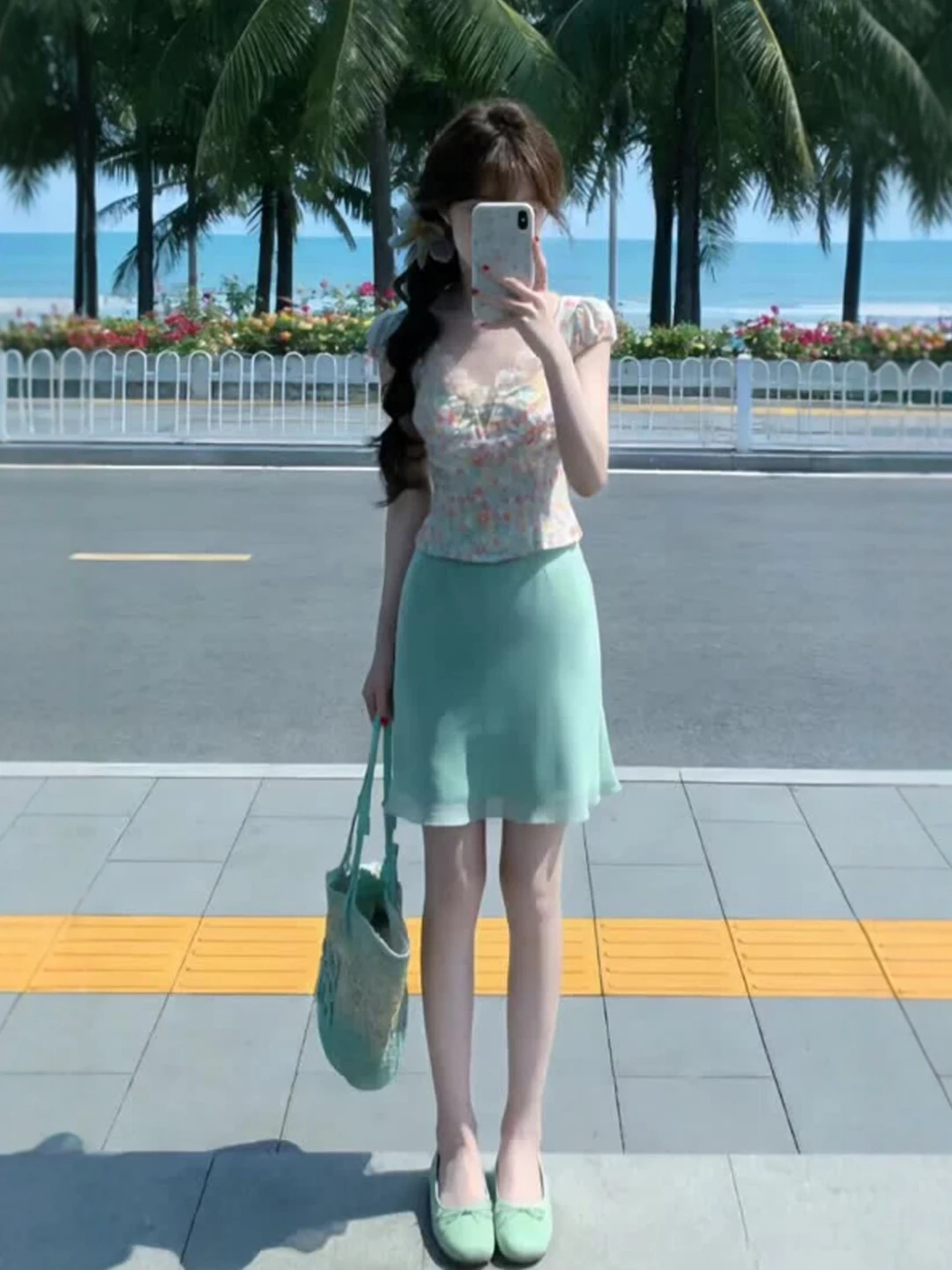 

Floral Print Top And Skirt Set Gentle Sle Two-Piece Set Youthful Summer Collection Comfortable Cotton Blend Casual Wear