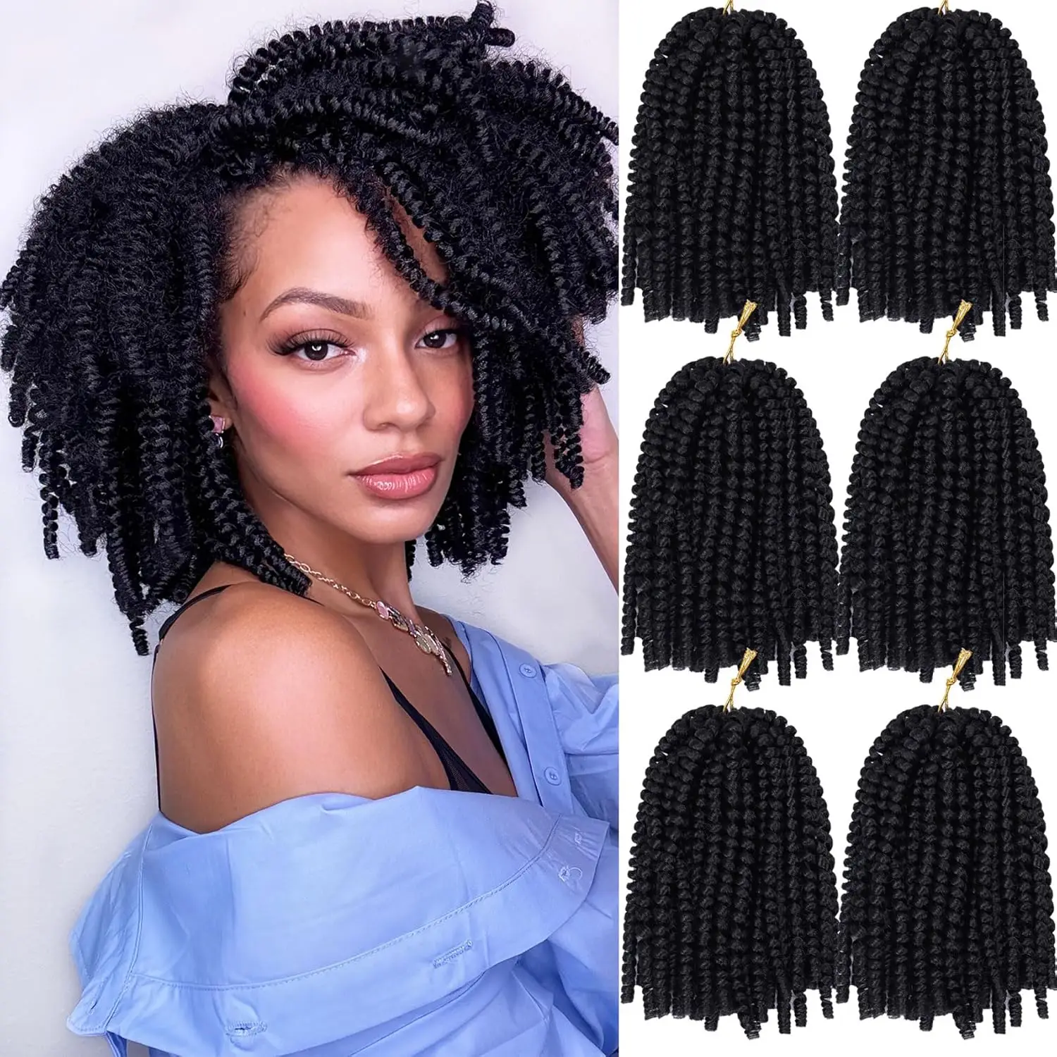 Spring Twist Hair 8/12 Inch Spring Twists Crochet Hair for Women Black Synthetic Braiding Hair Low Temperature Fluffy Twist