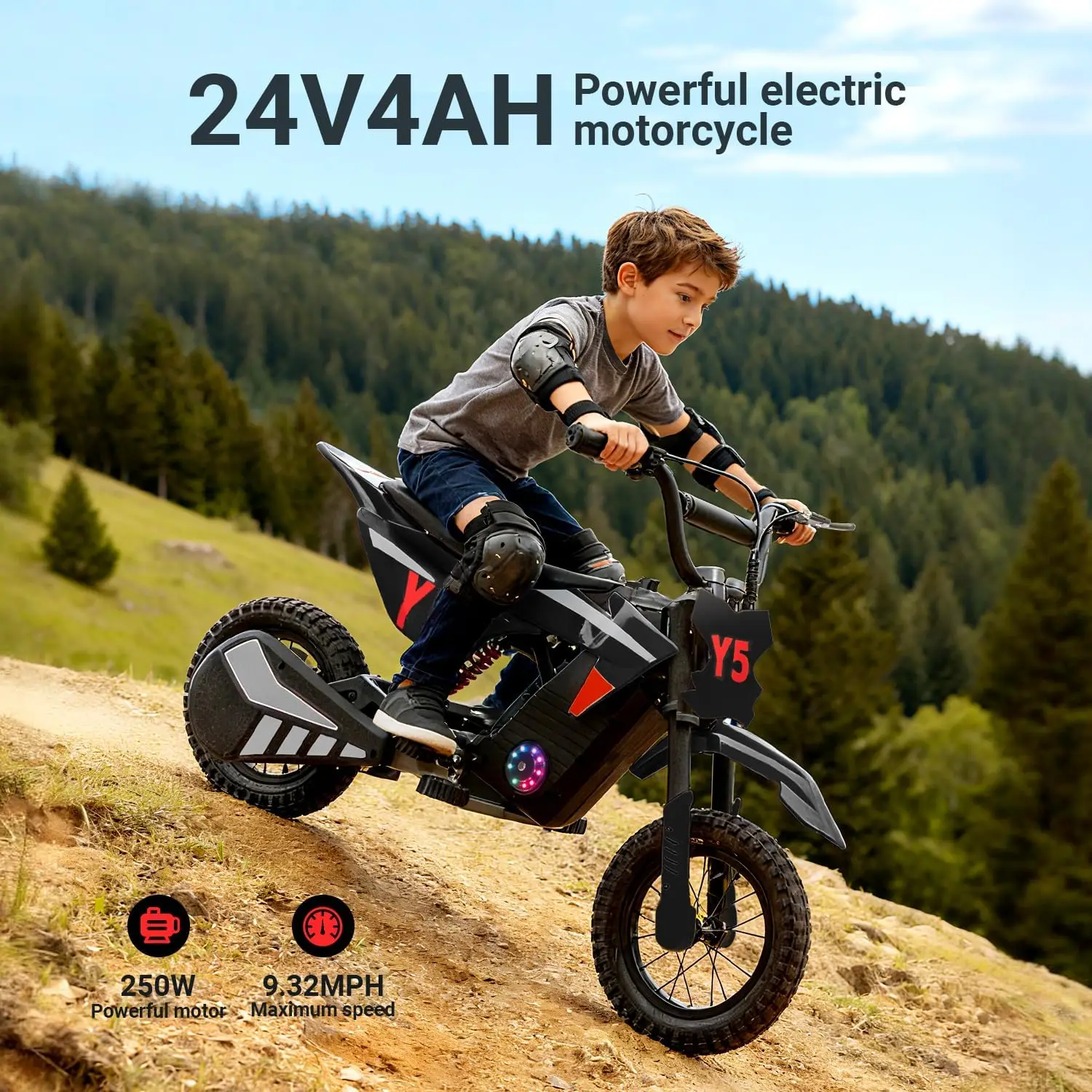 トラックセブン 24V キッズバイク 250W 電動オフロードバイク リチウム電池式 3速 7.46-9.32MPH