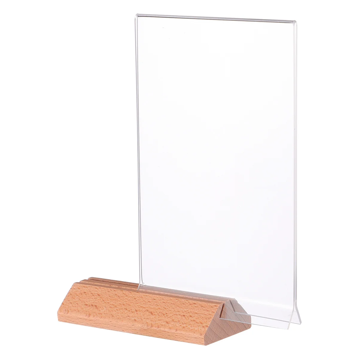 

Transparent Acrylic Sign Holder Wood Display Stand A6 Size for Shop Wedding Table Menu Holder Advertisement Rack