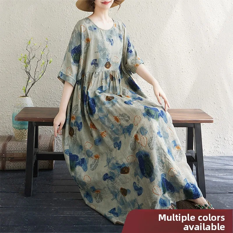 n Gonna ampia in cotone e lino Estate sottile ort Sve rotonda Ne Vaion Sle Orlo ampio Dr plus Size Abbigliamento donna