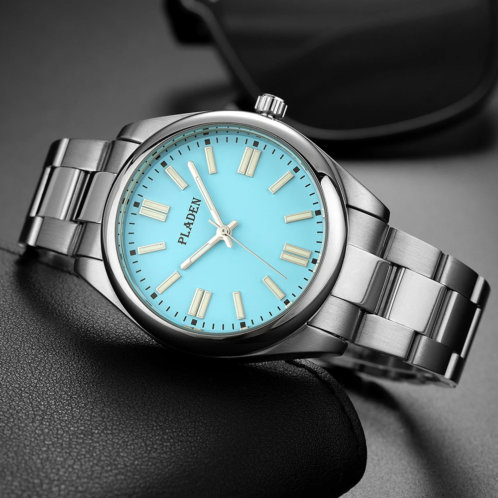 PLADAN Luxury Brand Male Watch Fashion Blue Dial Stainless Steel Wristwatch Business Quartz Luminous Wristwatches Dropshipping