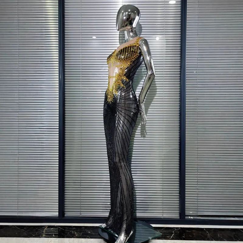 Nova chegada vestido de desempenho feminino vestido de diamante banquete de aniversário elegante vestido longo fino vestido de noiva vestido de desempenho