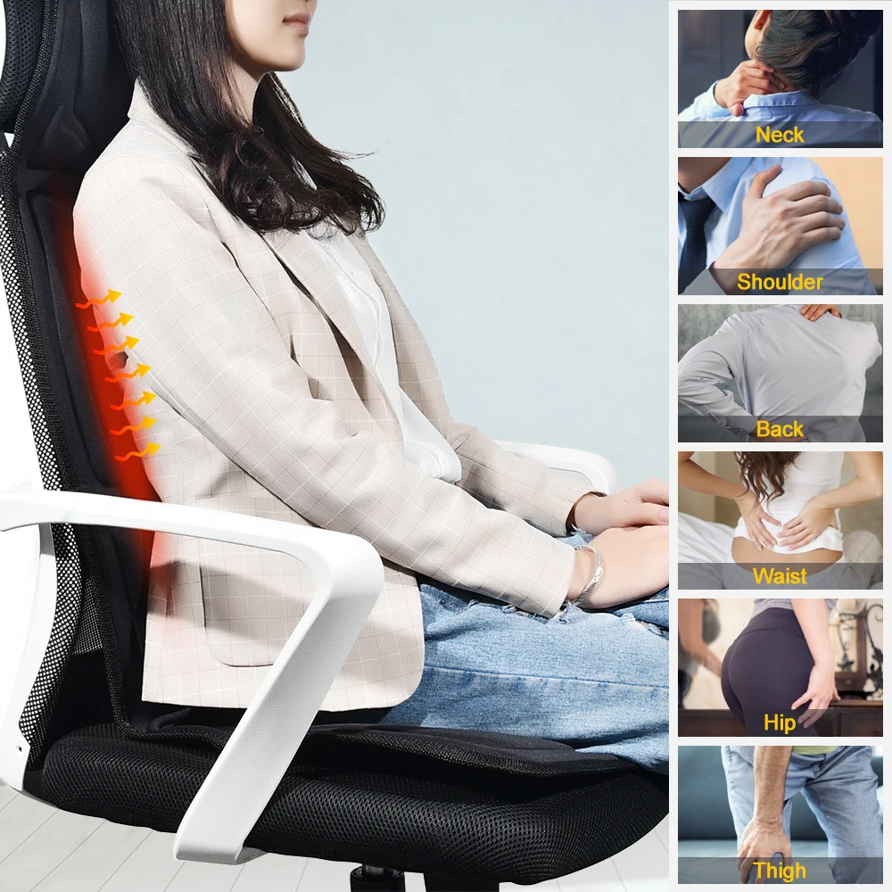 Massage Chair Pad Electric Heating Vibrating Cervical Neck Back Cushion Muscle Relax For Car Home Lumbar Mattress Fatigue Relief