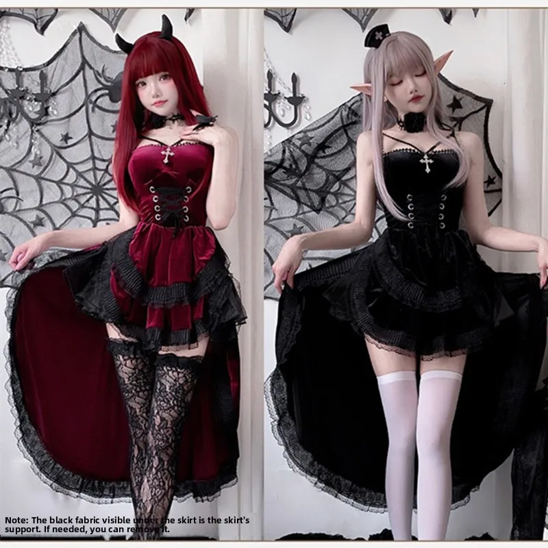 

Gothic Sle Lace Trim Sweater Material k Sexy Strapl Slim Fit Dr loween Costume for Young Women Ages 8-25