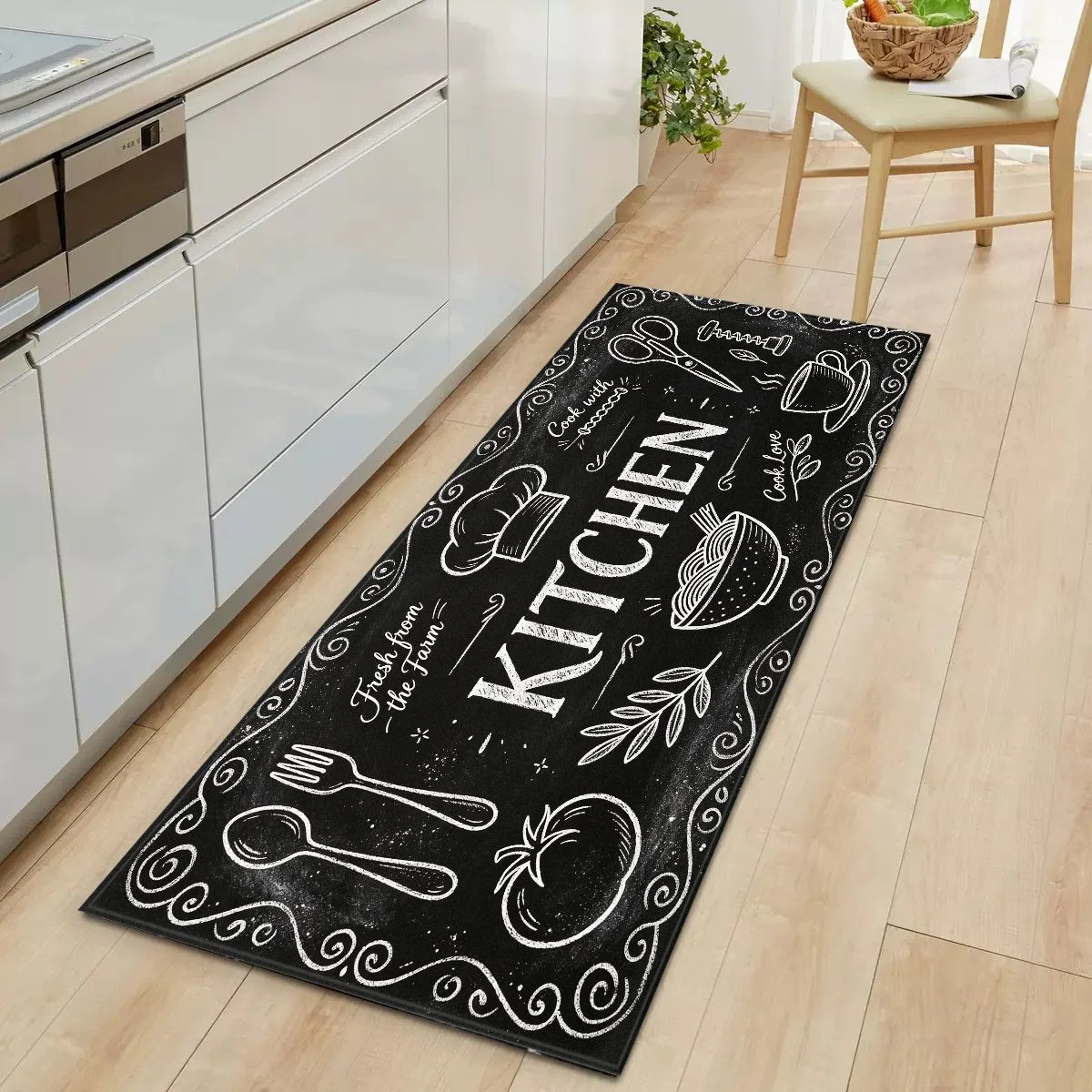 VIKAMA Farmhouse Kitchen Runner Rug Non Slip Washable Long Floor Mat Cooking Utensil Print Home Heart Decor Carpet