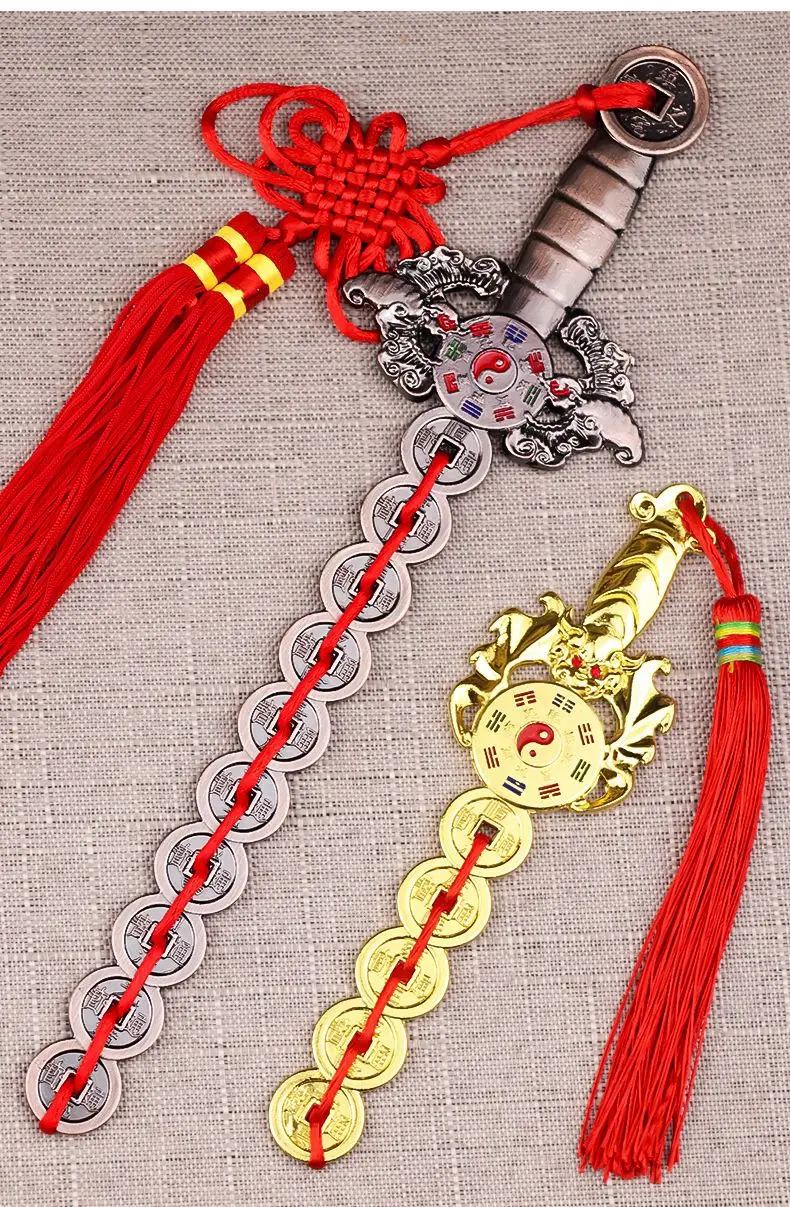 

Меч из медного сплава в китайском стиле, можно носить с собой, домашний декоративный кулон фэн-шуй ручной работы