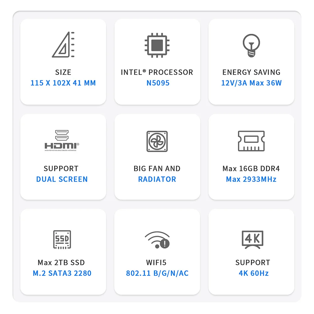 Imagem -03 - Intel Desktop Mini pc Intel 11th Gen Lago Jasper N5095 Ddr4 8gb 256gb 128gb Ssd Wifi bt 1000m Lan 2023