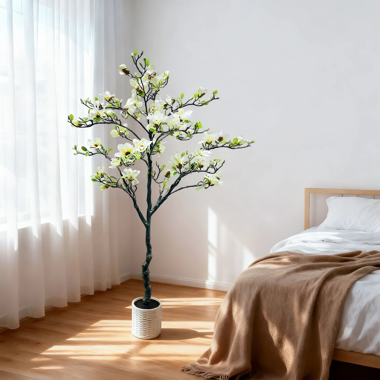 

6 футов искусственное дерево магнолии с белым горшком, искусственные растения магнолии искусственные цветочные деревья искусственные растения для патио домашний офис