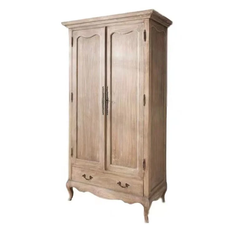 

* French solid wood oak bedroom two or three door wardrobe storage cabinet