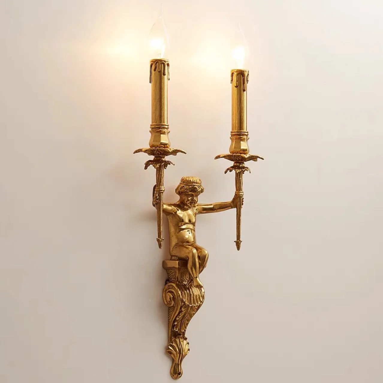 Nordic Copper Angel Wall Lamp Living room decor wall light Background Bedroom Staircase Lamps European classical Bedside lamp