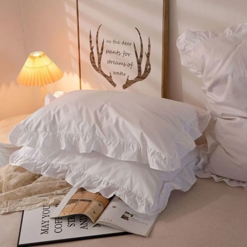 Princess Ruffles Pillow Cover Multiple Sizes Stain-resistant Pillowcase with Ruffles 1PC Korean-style Pillow Protector For Hotel