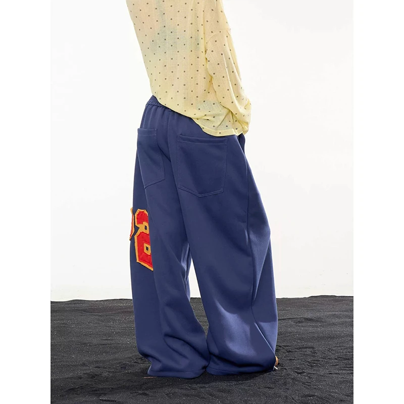 Women's Retro Letter Patterned Casual Pants Y2k Unisex Wide Leg Trousers Cool Girl Street Bottoms Female High Waist Sweatpants
