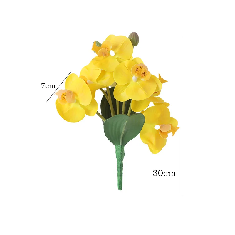 Película de 8 cabezas de 30CM con una sensación de mano y una correa, mariposa, orquídea, flor Artificial, luz de lujo, decoración del hogar, flor de seda