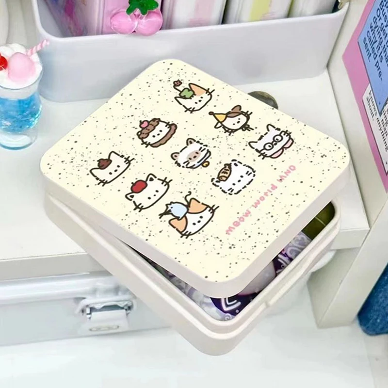 Nine Palace Grid Cute Kitten Ins Girl Flip Iron Box Stickers Gooka Small Card Desktop Storage Box Hand Account Material