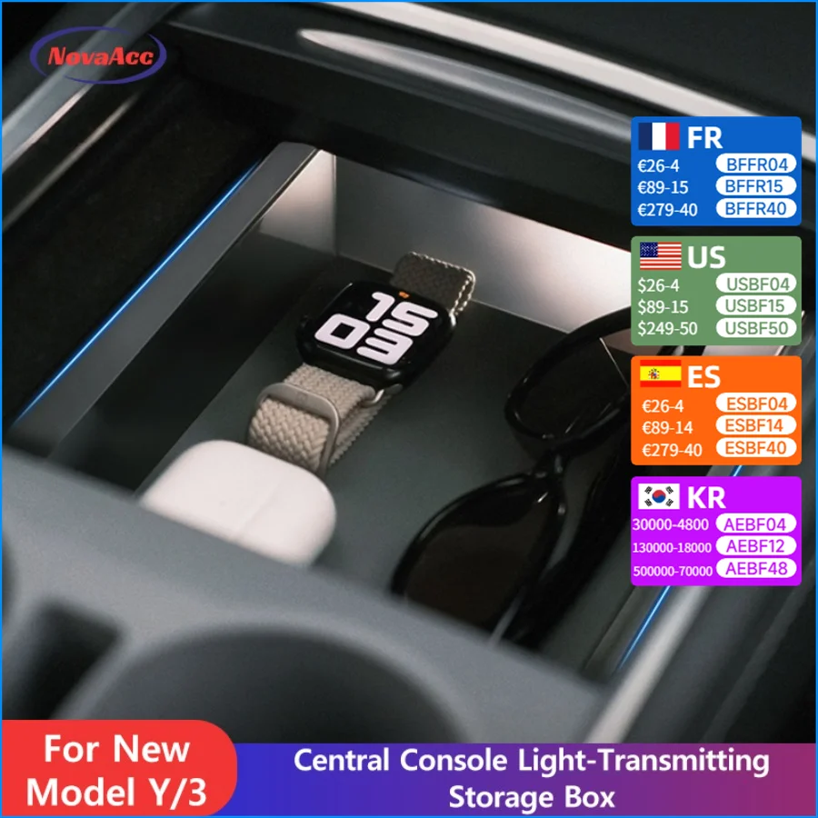 

Central Console Light-Transmitting Storage Box For Tesla Model Y Juniper 2021-2026 Model 3 Highland 2021-2025 Silicone Pad Tray