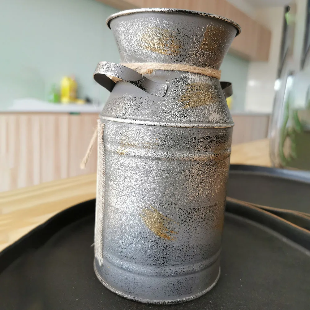 

1Pcs Retro Milk Jug Flower Bucket Exquisite Iron Flower Arrangement Container Home Garden Decor Practical Creative