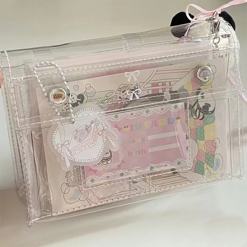 New Transparent Simple Kawaii Girls PVC 6 Layers Storage Bag Makeups Stationery Pencil Bag Pencilcase Card Holder