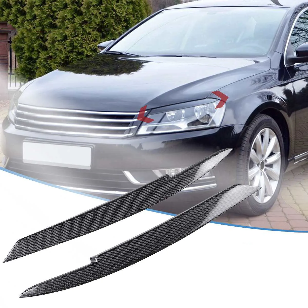 for Passat B7 2010-2015 Car Headlight Eyelids Eyebrows ABS Headlight Lamp Sticker Cover Trim Accessories - Black