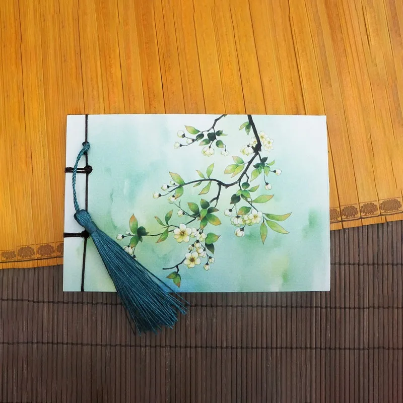 1PC Notebook Portable Retro Chinese Style With Tassel Artistic conception olandscape painting gift for friend